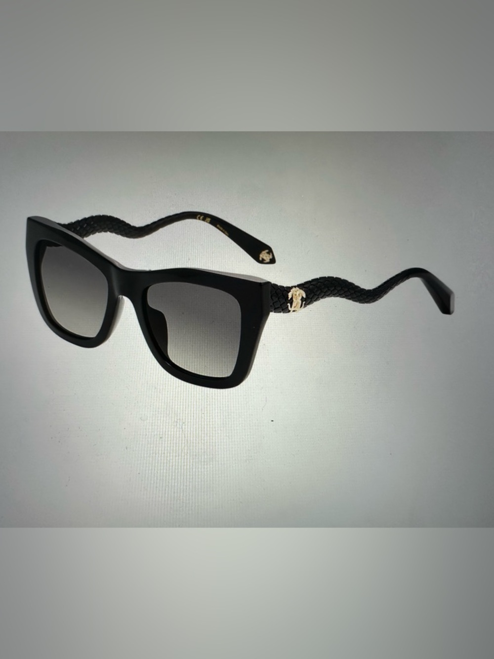 Roberto Cavalli Black Sunglasses with Gold Snake Accent
